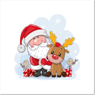 Cute Santa and Deer Posters and Art